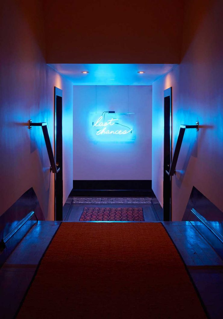 Neon sign in the hallway of The Dean Hotel in Providence