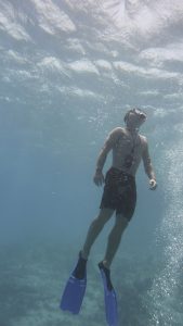 Man freediving underwater