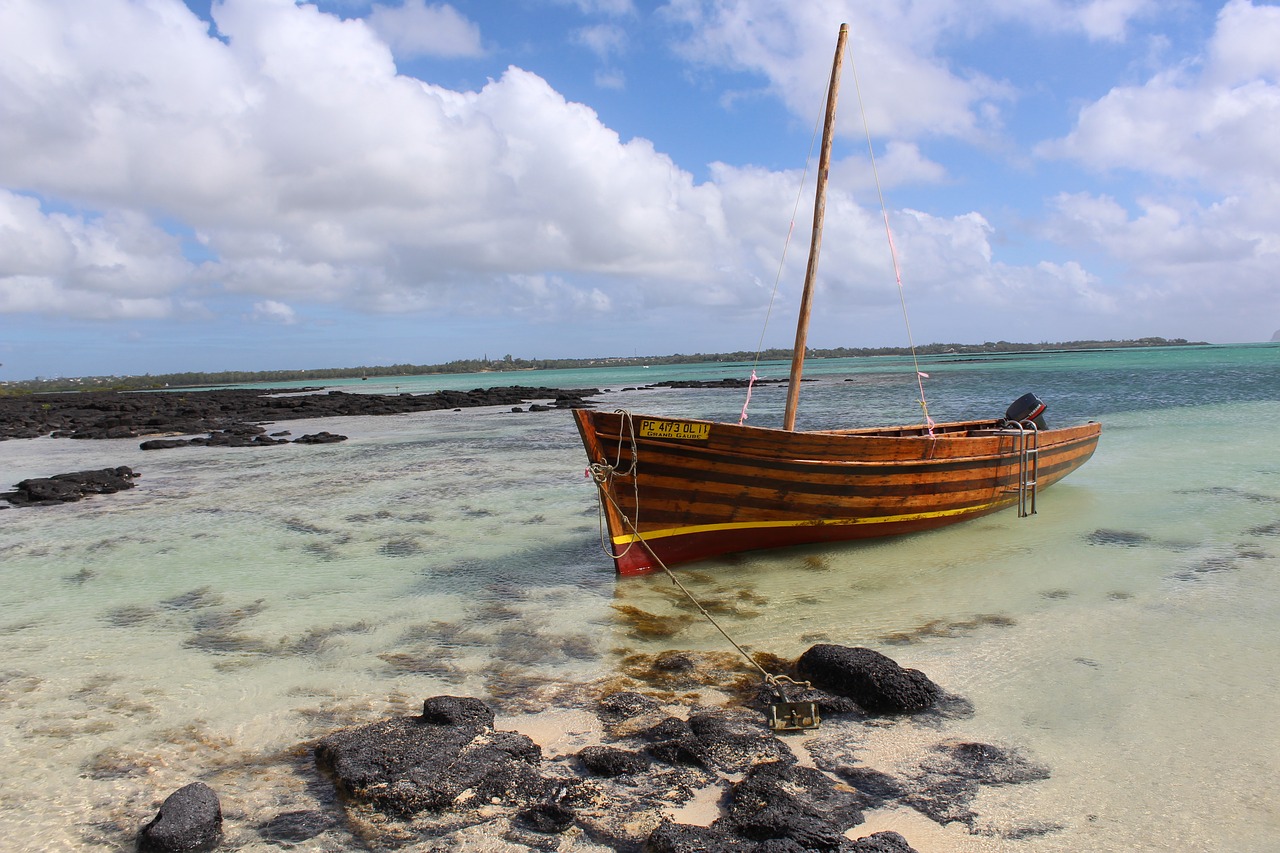 Water Sports Luxurious Getaway Boat Repair Wooden Boat on the Shore in Mauritius