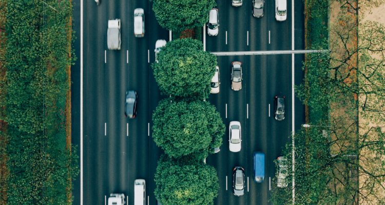 Traffic aerial photography of road with cars