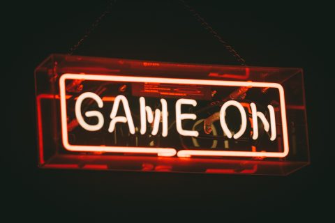 Adventure Parks Promote red and white Game On neon signs