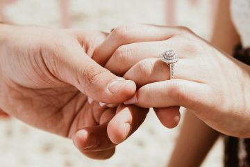 Proposing person holding another person's hand with ring