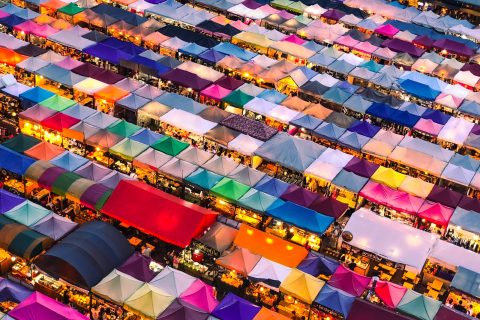 Merchanting aerial photography of colorful tent
