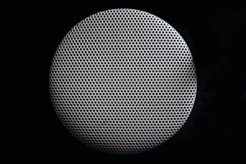 Streaming microphones brand identity podcast formats round gray portable speaker