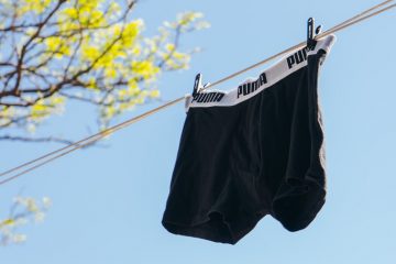 Trunks VS Briefs black and white shorts hanging on clothes line