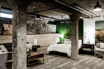 bachelor pad Basement white bed linen on bed