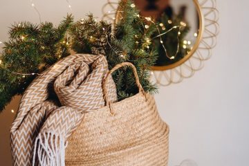 Gift Basket grey fringe textile on basket