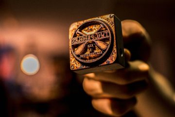rubber stamp person holding Two Paddles marker