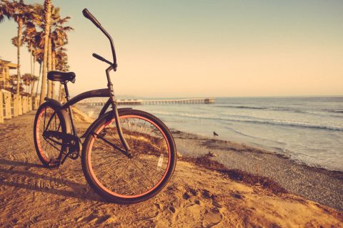 bicycle accident Beach cruiser cruzer bike on seashore