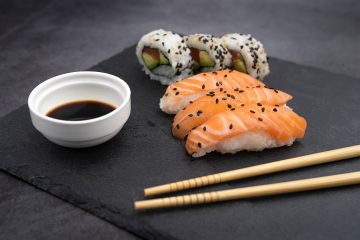 Sushi on black table