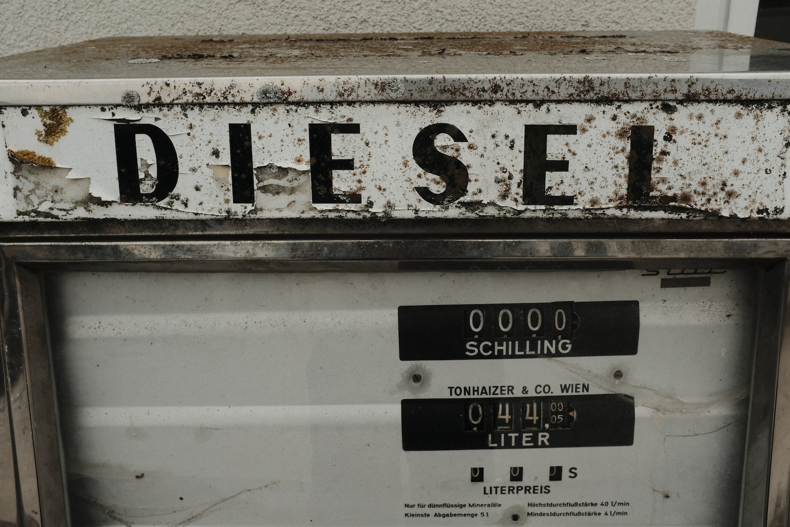 a dirty machine with a sign that says diesel
