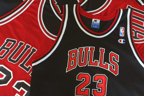 a close up of a basketball jerseys with the number 23 on it