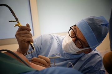 Plastic Surgery Male breast reduction person in blue