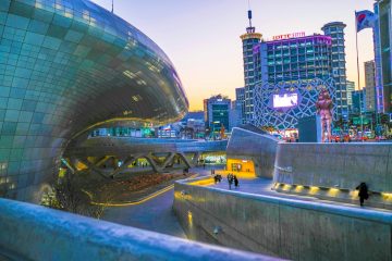 South Korea people walking on road beside building