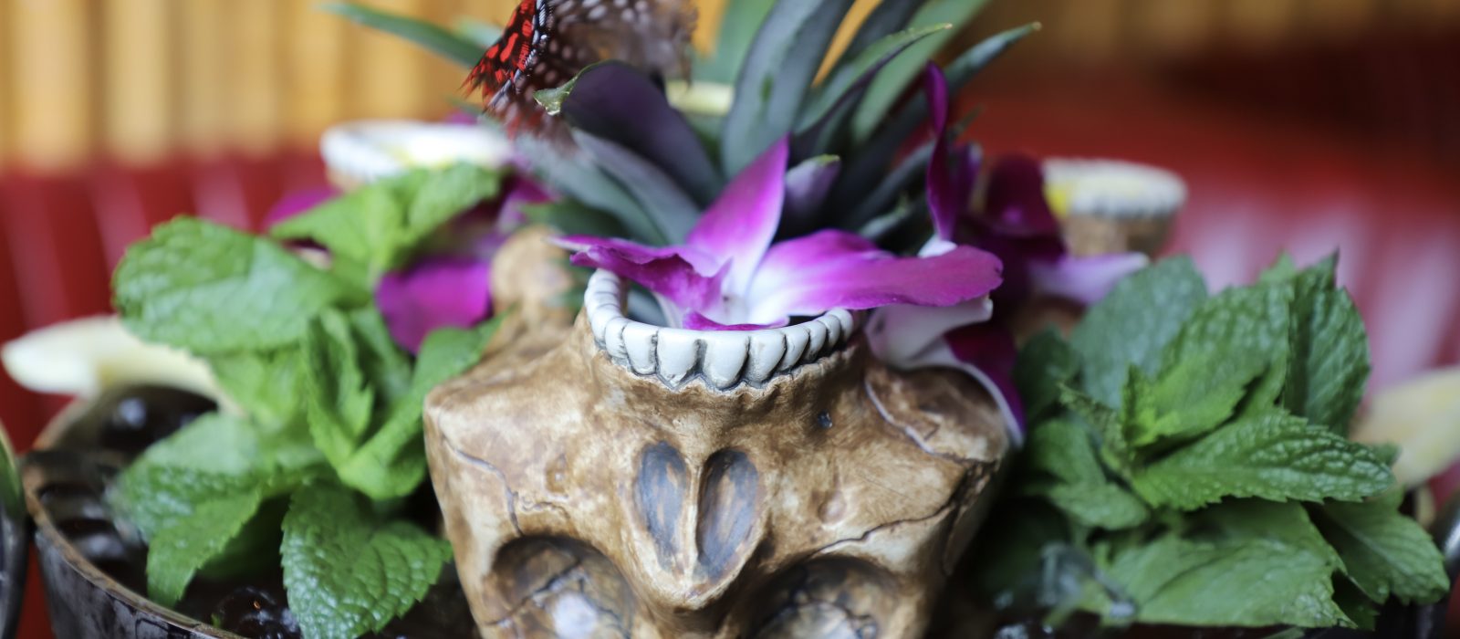 Dark tropical interior of Adrift Tiki Bar on South Broadway in Denver